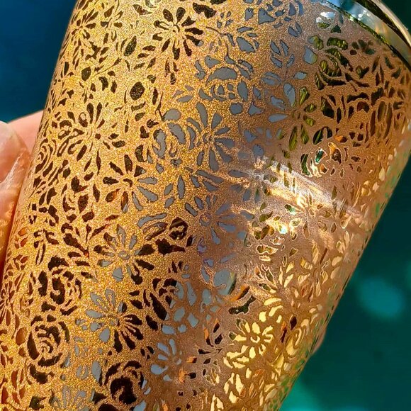 3 Set MCM Vintage Ransgil Crystal Gold Gilded Overlay Floral Ruffle Topped Vases - Picture 7 of 8